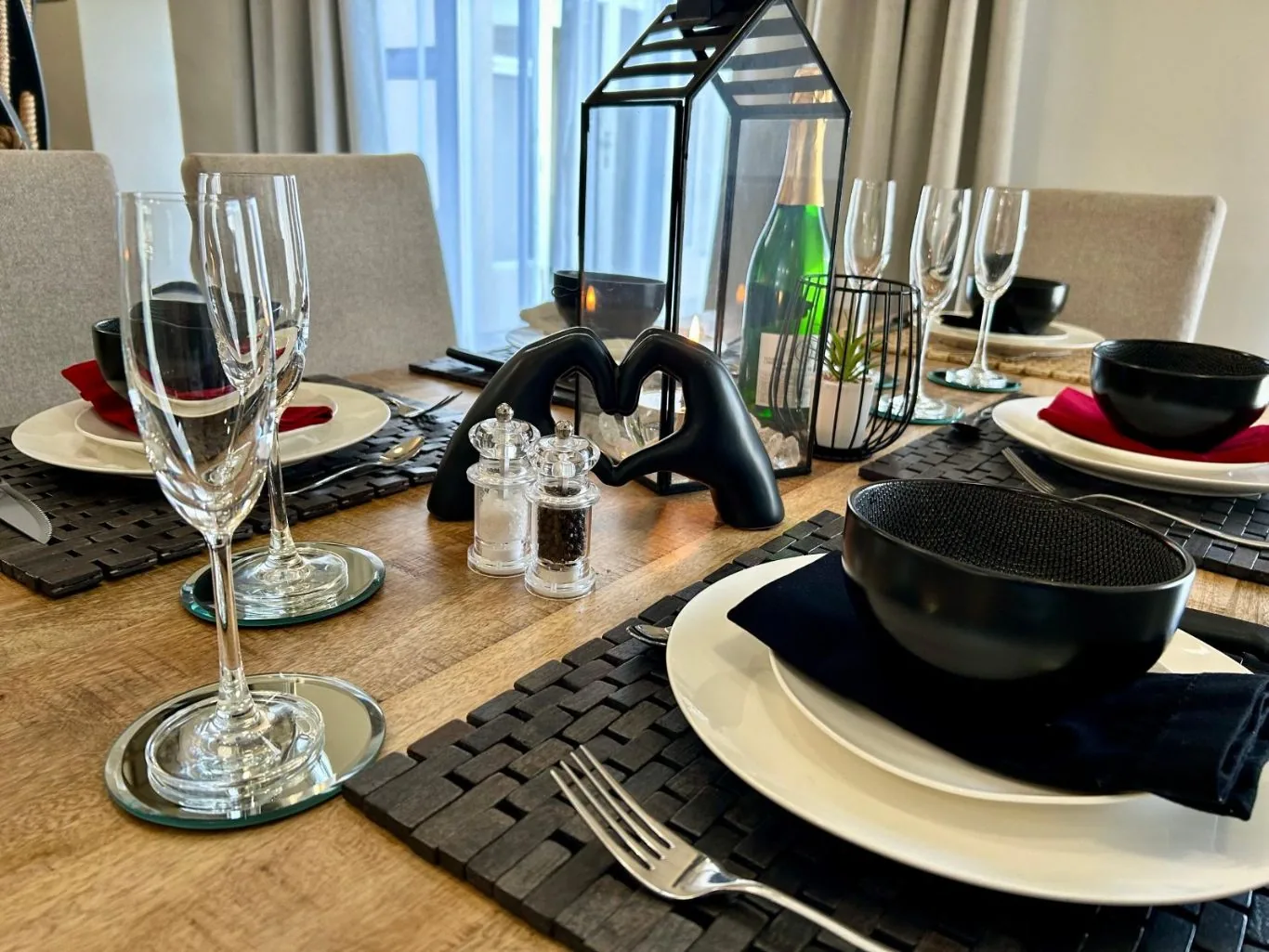 The long table, set for the evening